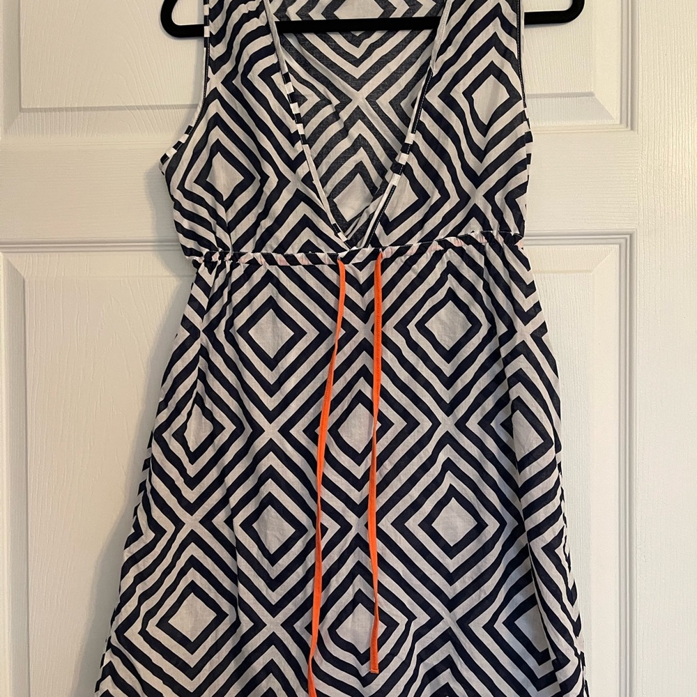 Geometric Patterned Sleeveless Dress bathing suit coverup blue and white Size L‎ - Picture 3 of 9